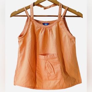C2 100% Cotton Lace Trim Orange Young Girl’s Tank Top w/ Center Pocket M